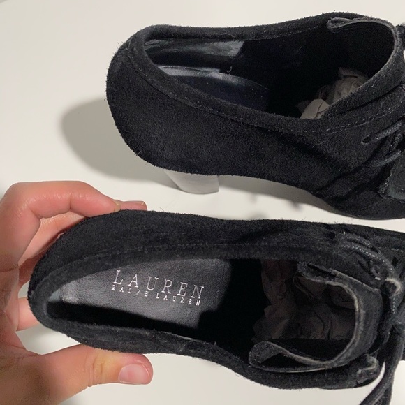 RALPH LAUREN Samara Black Suede Boot Heel Lace Up - Picture 7 of 10